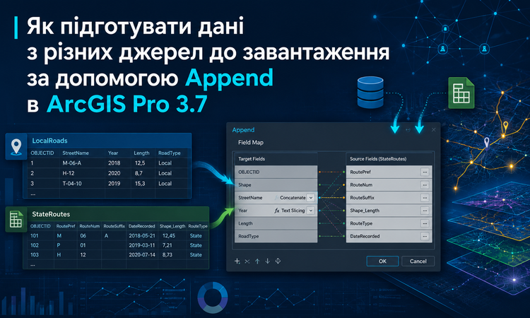 Об'єднання даних в ArcGIS Pro з Append