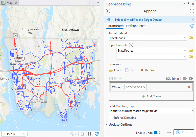 The Append tool in ArcGIS Pro
