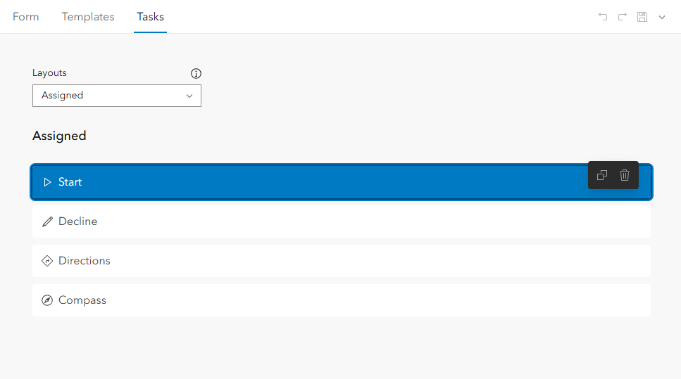 Вибір дії Start у layout Assigned в ArcGIS Field Maps Designer