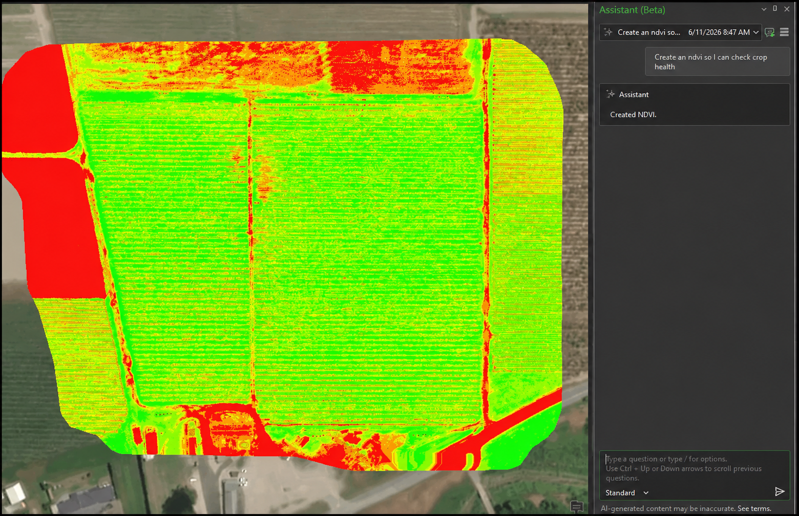 створення NDVI для оцінки стану посівів ПІСЛЯ (зображення взято з сайту Esri)