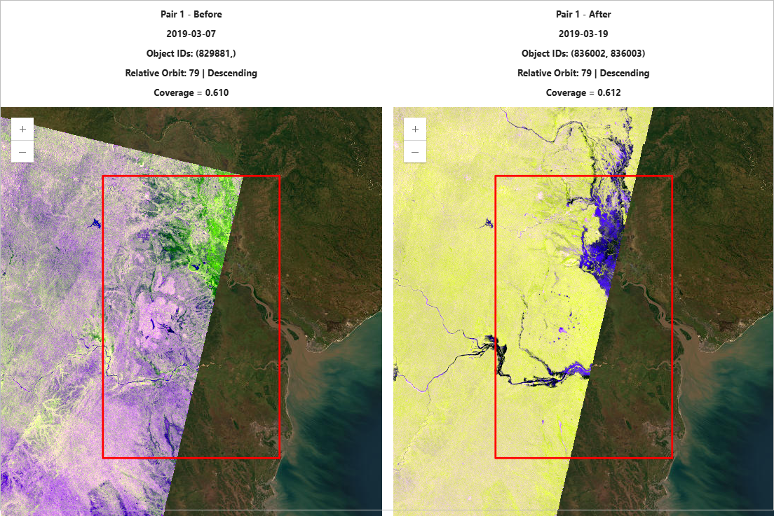 Порівняння знімків Sentinel-1 до та після підтоплення