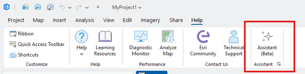Відкриття панелі Assistant (Beta) на вкладці Help в ArcGIS Pro.